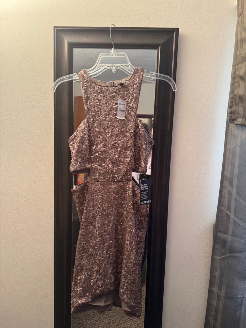 Express taupe Gold Sequin Cutout Dress